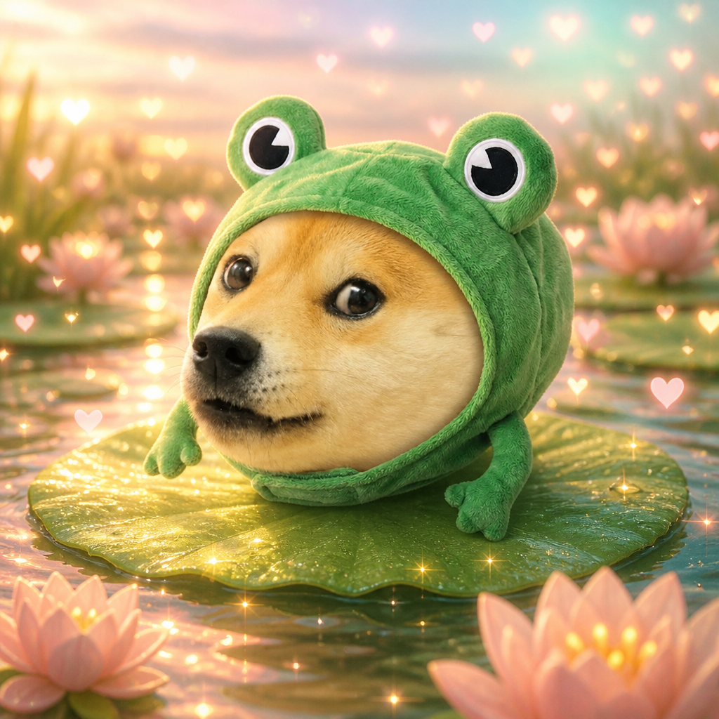 FROGE on a lily pad meme